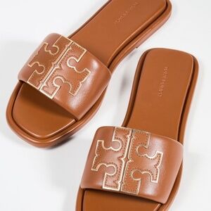 Tory Burch Double T Sport Slide Bourbon Miele/Gold Size 7